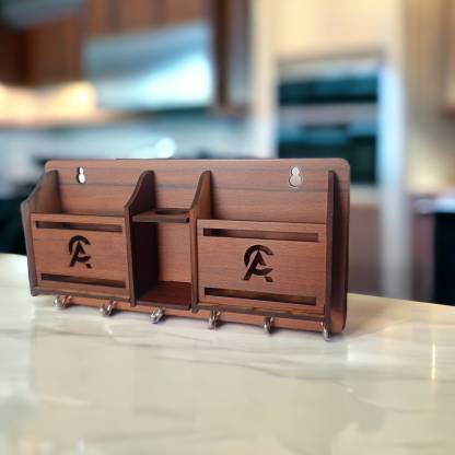 ARSH Craft Double Mobile and Pen Stand Wood Key Holder