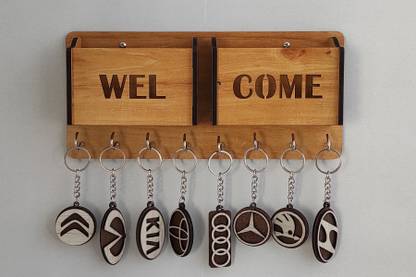 UNIQUEWELL Key Holder Ivory WEL-COME /Key Stand/card Holder/Stylish Key Hanger Wood Key Holder