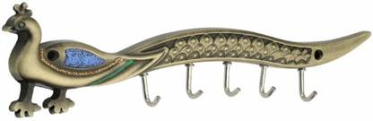 Panthera Antique Heavy Metal Peacock Shape Key Stand Key Holder for Home & Office Brass/ 5 Hooks Key Hanging Hooks/Key Chain Hanging/Wall Mounted Key Holder/Wall Hook Stand Stainless Steel Key Holder