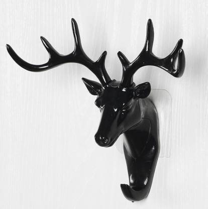 RAGHVIMART Deer Head Hanging Hook (Pack of 1) Plastic Key Holder (1 Hooks, Black) Plastic Key Holder