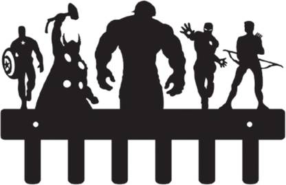 8eenplus Marvel Hero Design Key Holder - Matte Black Color with 6 Hooks, Elegant Design Aluminium Key Holder