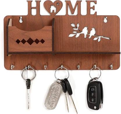KiaNic Wooden Key Holder for Home | Wooden Key Stand for Wall | Key Hanger with 7 Hooks Wood Key Holder