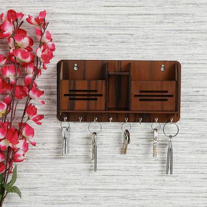 Sage 3-line design Wooden Mobile Stand Design Key Holder for Wall Decor Home & Office Wood Key Holder