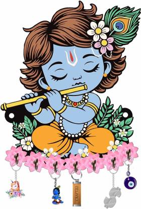 Craftzo Little Krishna Key Holder For Wall / Key holder / Key Hanger/ Decorative Wood Key Holder