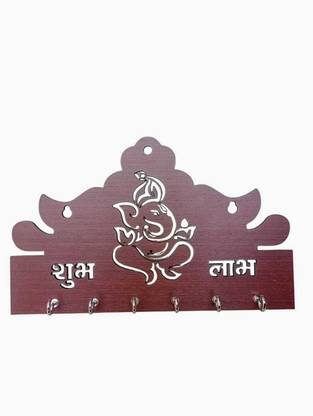 Simmi Craft Store Wooden Key Holder with Shubh Labh and Lord Ganesha Design Wood Key Holder