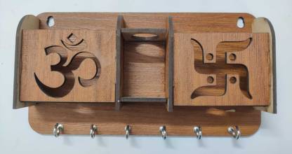YASHIKA INTERNATIOANL 6 Hooks OM & SUVASTIK DEGISN Key Holder Home & Office Wall Key Organizer Wood Key Holder