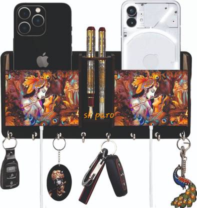 SK PARO Pack of 2 radhakrishna wood Key Holder Home and Office décor Wood Key Holder