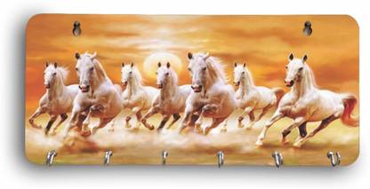 iy creations Wooden Rectangular 7 Horse Key Holders For Decor Wood Key Holder