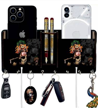 SK PARO Print Black Krishna wood key holder for home and Office décor Wood Key Holder