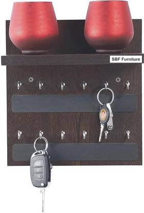 KVS Furniture Wood Wall Mounted KeyHolder Shelf Organizer Office Hooks Keychain Wood Key Holder