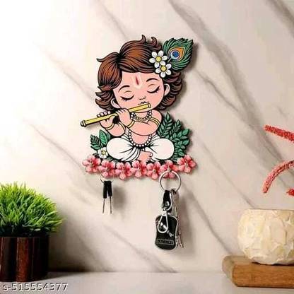 ambika fashion Little Krishna Wall Key Holder for Living Room Wood Key Holder