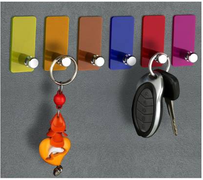 silverstyle Self Adhesive (Rectangle Multi Color - Set of 6) Key Stand / Key Hanger Acrylic Key Holder