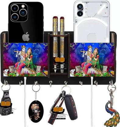 Ajaycollections Beautiful Radha Krishna wood key holder for home, Office décor Wood Key Holder