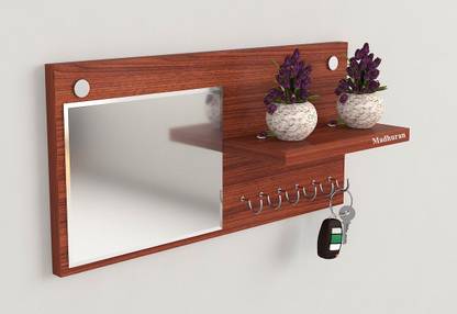Madhuran Key holder mirror Wood, Glass Key Holder