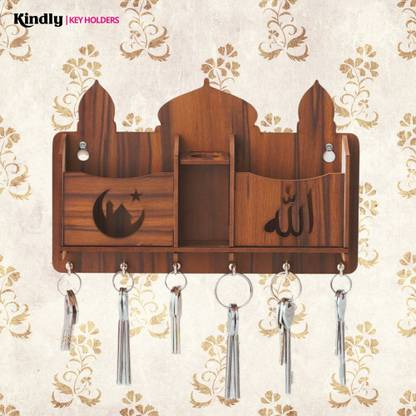 Kindly Mosque Style Allah Key Holder For Wall Decor | Key Stand for Wall | Key Hanger Wood Key Holder