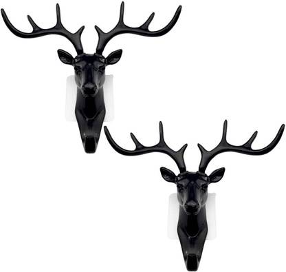 TruVeli Deer Head Hanging Hook, Self Adhesive Wall Door Hook (Pack of 2) Plastic Key Holder