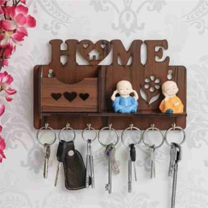 MRT Key Holder For Wall Home Design Mobile Phone Stand With Side Shelf Wood Key Holder