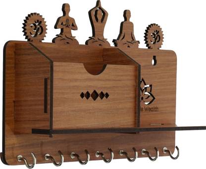 WEBELKART Designer Yoga Side Shelf-Brown Wall Shelves Wooden Shelf Wood Key Holder