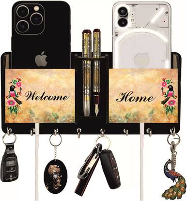 CW Crafts World Wooden Welcome Home Key Holder With Storage Box For Home And Office Decor| Wood Key Holder