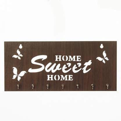 WEBELKART Designer Home Keys Wooden Key Holder with 7 Hooks, Free Keychain Wood Key Holder