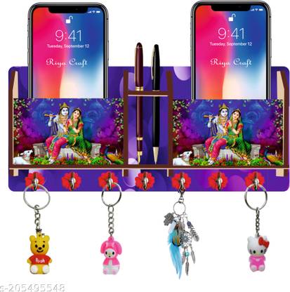 D P Brothers And Sons remium Unique Stylish Radha Krishna Wooden 2 Box Key Holder for Home Decor Wood Key Holder