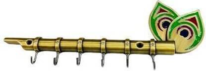 Homfit Antique Brass Flute with Diamond 6 Pin Wall Key Holder Brass Key Holder