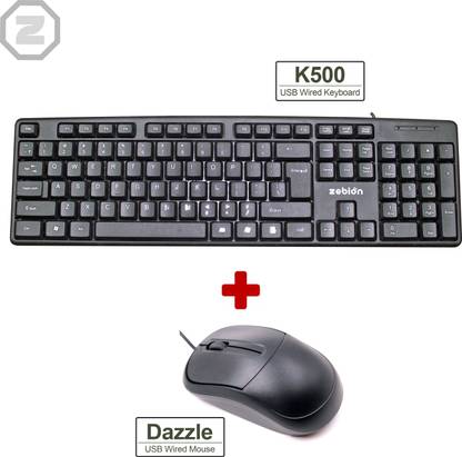 zebion K500 Keyboard +Dazzle Mouse Wired (Combo) Wired USB Standard Desktop Keyboard Compatible with Desktop, Laptop, Mac