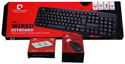 Quantron QKB-11 WIRED KEYBOARD +QMU-535 WIRED MOUSE+QUH-2204 PORT USB HUB COMBO Wired USB Standard Desktop Keyboard Compatible with Desktop, Laptop, Mac