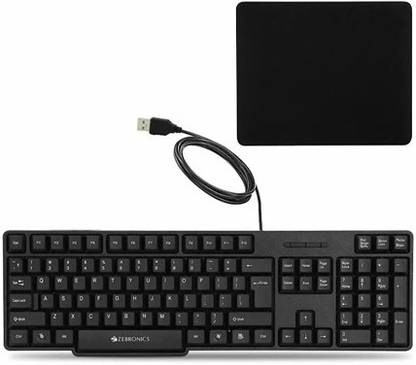 ZEBRONICS K20 Keyboard and Mouse Pad Wired USB Standard Desktop Keyboard Compatible with Desktop, Laptop, Mac
