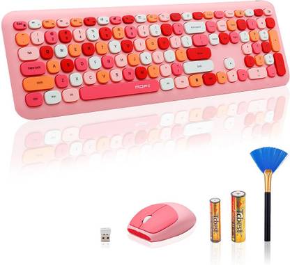 Verilux Wireless Keyboard, Cute Keyboard and Mouse Combo, Slim 2.4G USB Full Size Wireless Mouse, Keyboard Combo and Cleaning Brush, 110 Keys Keyboard for PC, Notebook, MacBook, Tablet Gift for Girls Bluetooth Standard Desktop Keyboard Compatible with Desktop, Laptop, Mac