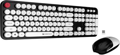 ZEBRONICS Zeb-Companion 300 Wireless Keyboard with Retro Keys and Mouse set (WHITE) Wireless Standard Desktop Keyboard Compatible with Desktop, Laptop, Mac