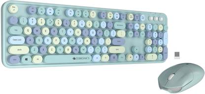 ZEBRONICS Zeb-Companion 300 Wireless Keyboard with Retro Keys and Mouse set (BLUE) Wireless Standard Desktop Keyboard Compatible with Desktop, Laptop, Mac Zebronics-Companion 300 (Retro Style) Wireless Mouse & keyboard combo with 2.4GHz Nano receiver, Rounded Keys,Integrated Multimedia control and Power Saving Mode(Blue)