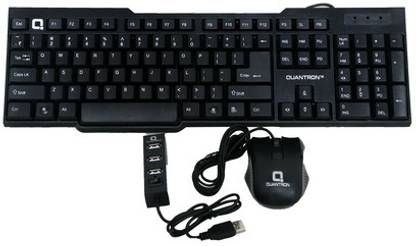 Quantron QKN-15 WIRED KEYBOARD + QMU-510 WIRED MOUSE +QMU -210 4 PORT USB HUB COMBO Wired USB Standard Desktop Keyboard Compatible with Desktop, Laptop, Mac