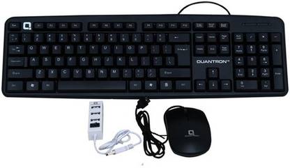 Quantron QKB-11 WIRED KEYBOARD +QMU-535 WIRED MOUSE +QUH-210 4 PORT USB HUB COMBO PACK. Wired USB Standard Desktop Keyboard Compatible with Desktop, Laptop, Mac