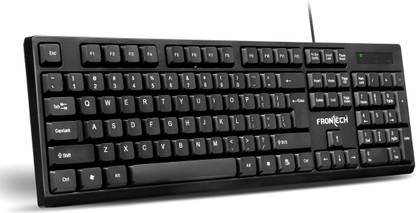 Frontech Wired Keyboard |Membrane 104 Keys| Super Slim Design | USB Plug & Play (KB-0046) Wired USB Standard Desktop Keyboard Compatible with Desktop, Laptop, Mac stand support,Wired Keyboard