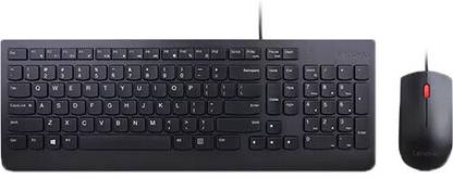 Lenovo Essential Keyboard and Mouse Combo (1600 dpi) Water-Resistant Media Control Keys Wired USB Standard Desktop Keyboard Compatible with Desktop, Laptop, Tablet, iPad, Mac