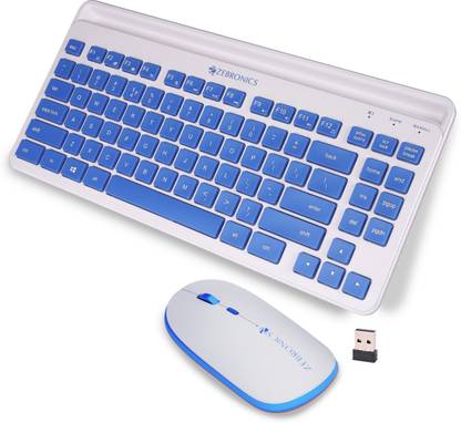 ZEBRONICS ZEB-Companion 114 Wireless Keyboard and Mouse (WHITE+BLUE) Wireless Standard Desktop Keyboard Compatible with Desktop, Laptop, Mac ZEB-Companion 114 Wireless Keyboard and Mouse
