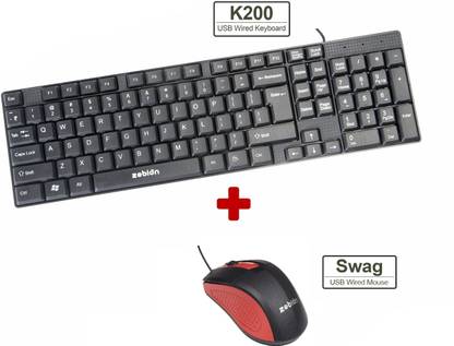 zebion K200+Swag Wired USB Standard Desktop Keyboard Compatible with Desktop, Laptop, Mac Easy to Use,Plug and Play,Quick, Comfy Durable body