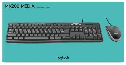 Logitech MK200 Media Wired Keyboard and Mouse Combo Wired USB Standard Desktop Keyboard Compatible with Desktop, Laptop, Mac stand support,multimedia_keys,M200 MEDIA