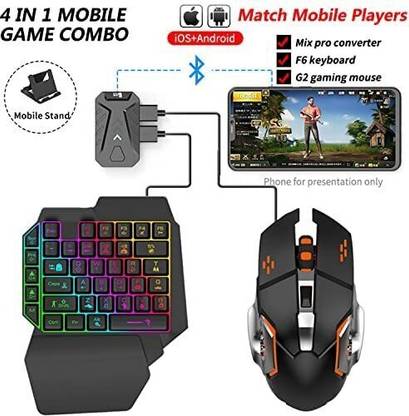 Extreme Gaming Keyboard Mouse Convertor For Smartphone 4in1 Mobile Game Combo Set Pubg Bluetooth Tenkeyless Gaming Keyboard Compatible with Desktop, Laptop, Mac Mix Pro
