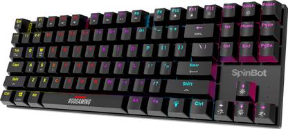 SpinBot Rage MK87 |80%|LED Backlit|26 Anti-Ghosting Key|Red Linear Switches|Mechanical Wired USB Tenkeyless Gaming Keyboard Compatible with Desktop, Laptop, Mac, Tablet