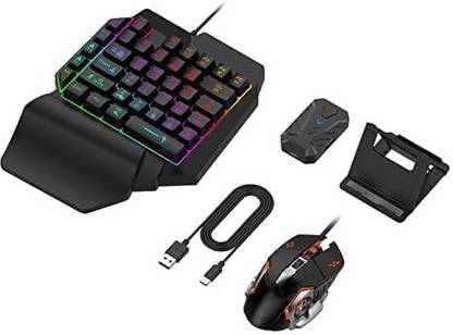 Playtastic 4 in 1 Mobile Game Combo Pack with RGB Mini Gaming Keyboard & Mouse Bluetooth Standard Gaming Keyboard