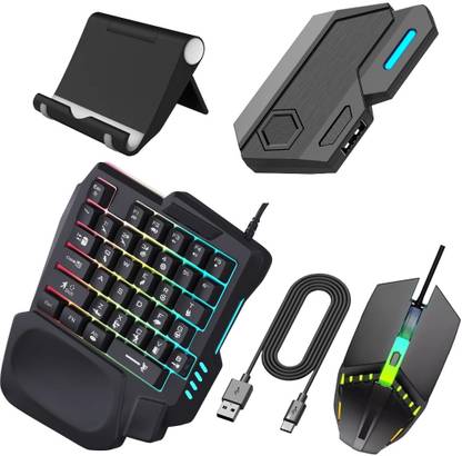 toypapa one handed gaming keyboard and mouse combo, converter, USB, thumb sleeve, stand Wireless Handheld Gaming Keyboard Compatible with Desktop, Laptop, Mac