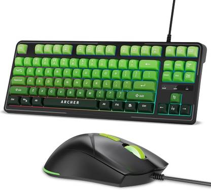 Archer Tech Lab Astra G300 RGB Keyboard & Mouse Combo,87 Keys, 7 Mouse Keys 4 DPI Silent Compact Wired USB Standard Gaming Keyboard Compatible with Desktop, Laptop, Mac  (Green)