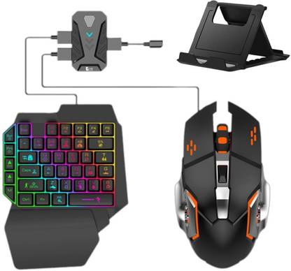 AOKO One Handed Gaming Keyboard and Mouse Mobile Game Combo Pack Bluetooth Standard Gaming Keyboard Compatible with Desktop, Laptop, Mac