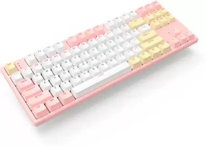 HELLO GANSS GS 87 C-HT White Peach Bluetooth, Wired USB, Wireless Tenkeyless Gaming Keyboard Compatible with Desktop, Laptop, Mac