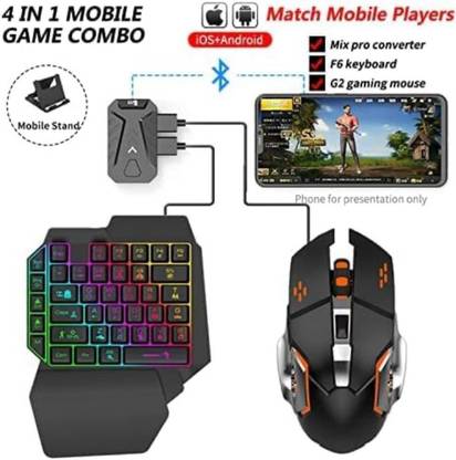 Extreme One Hand Non Mechanical Gaming Keyboard and Backlit Mouse Combo Bluetooth Handheld Gaming Keyboard
