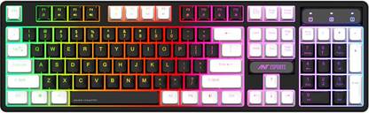 Ant Esports MK1400 / Rainbow LED Illumination, White and Black Keycaps, Backlit Membrane Wired USB Standard Gaming Keyboard Compatible with Desktop, Laptop, Mac Backlit Membrane Mixed Colour Lighting, White & Black Keycaps, Double Injection Key Caps