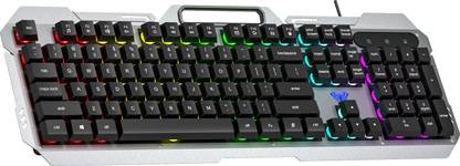 Aula F2023 / Anti-ghosting, Aluminium body with Mobile holder, Membrane Wired USB Standard Gaming Keyboard Compatible with Desktop, Laptop, Mac stand support,multimedia_keys,F2023