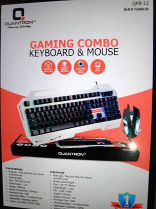 Quantron QKB-12, GAMING COMBO KEYBOARD & MOUSE. Wired USB Standard Gaming Keyboard Compatible with Desktop, Laptop, Mac